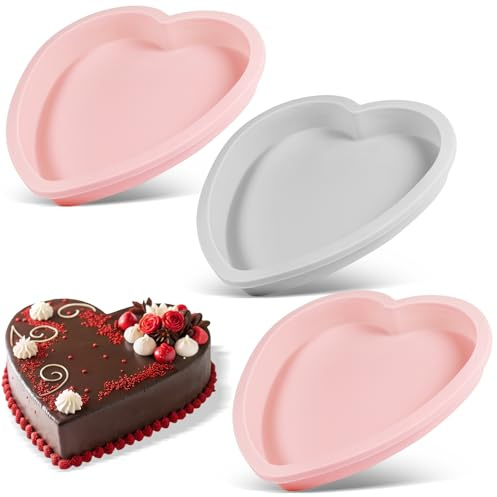 Backform Herz Silikon Leicht zu Lösen - 3 Stück Kuchenform 16.5cm 3D für Pudding,Herzform Silikonformen Backen für DIY,Herzbackform Geeignet für -60℃ bis 240℃,Kann zum Backen von Kuchen,Pralinen usw