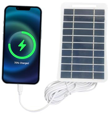Ring Doorbell Solar Panel - Solar Charger 2W and 5V, Adjustable Stand and Long Cable for Outdoor Security Cameras | USB Charging Device for Continuous Sist Power