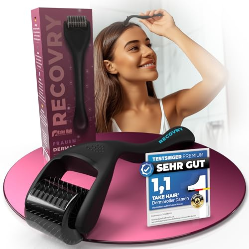 RECOVRY Dermaroller Frauen 1mm – 192 echte Nadeln volleres Haar und Kopfhautpflege | Edelstahl Nadeln – Maximales Haarwachstum | Micro Needle Roller (1mm)