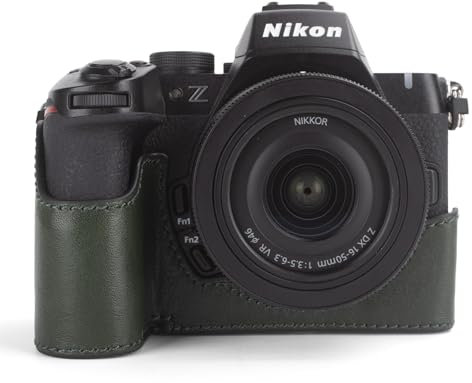 MUZIRI KINOKOO Case Compatible for Nikon Z50 II Digital Camera, Retro Style Premium Genuine Leather Z50 II Half Case Protective Cover - with Opening Bottom and Hand Grip Design - Green