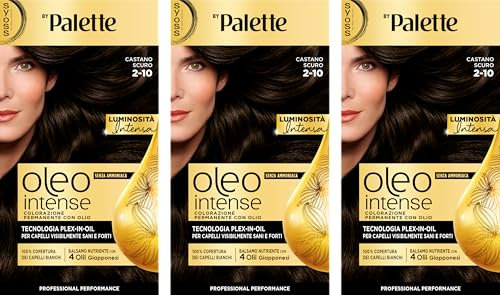 Syoss by Palette Oleo Intense, colorazione permanente, copertura professionale capelli bianchi, 2-10 Castano Scuro, confezione da 3