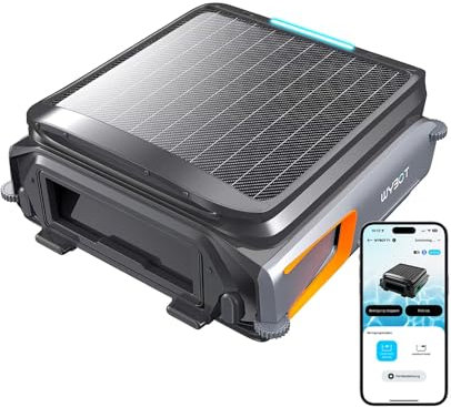 WYBOT F1 Skimmer de Piscina, Limpiafondos Piscina Solar con Control App, Robot Limpiafondos Piscina, Ultra Silencioso y Eficiente para Piscinas Residenciales,Negro Anaranjado