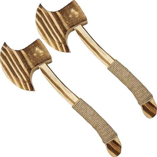 Adventure Awaits! - 2-Pack - Wooden Toy Axe Hatchet with Jute Wrap - Handmade - Lightweight Wood Toy Hatchet Set for Outdoor Play