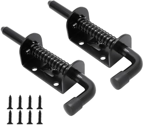 IMAGINE Robuster federbelasteter Riegelstift mit Griff, Edelstahl, für Türen, Garagen, Regale und Hoftore, inklusive 8 Schrauben (Karbonstahl), 2 Stück
