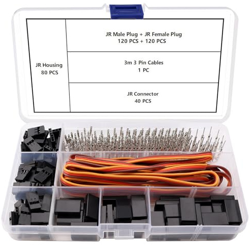 YIXISI 40 Sets 3 Pin JR Servo Stecker, Universeller Servokabel-Kabelstecker und Männlicher Crimpenstift-Bausatz, mit 3m 22AWG 3 Poliges Servokabel, Kompatibel mit Futaba JR Hitec Spektrum RC Connector