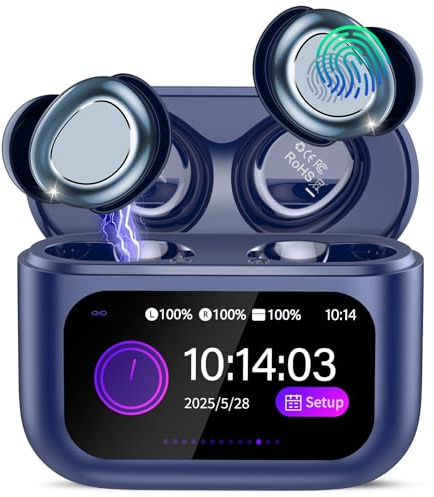 Wireless Sleep Earbuds with Smart Touch Screen, Bluetooth 5.4 Headphones In Ear with ENC Noise Cancelling Mic, 48H Sleep Headphones with 5 EQ Modes, HiFi Stereo IP7 Waterproof Mini Ear Buds, Blue