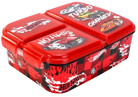 Hot Wheels Contenedor rectangular con múltiples compartimentos para niños, para la escuela, viajes, almuerzo, sándwich, Bento, sin BPA