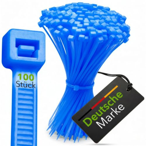 BeBo Kabelbinder Neon Blau 4,8 x 200mm 100 Stück fluoreszierend | Leuchtendes Neon-Blau, 23 kg Zugkraft, Bündeldurchmesser bis 50 mm. Für Kennzeichnung, Werkstatt und Deko im Innenbereich