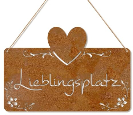 KOYILTD Herzförmiges Rostdeko Schild Lieblingsplatz 25x16cm | Garten-Deko | Wetterfestes Metall Gartenschild für Draußen | Wanddeko & Türschild (Klassisch)