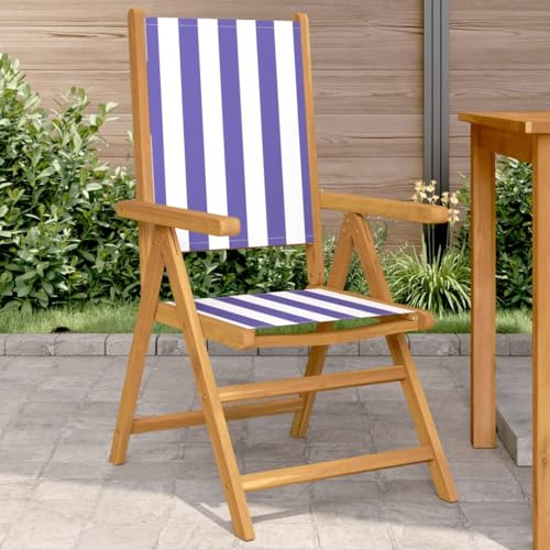 Teenpull Gartenstühle 2er Set, Blau-Weiß, Massivholz Akazie, klappbar mit Liegefunktion, Outdoor Stühle für Garten, Terrasse, Balkon, 110 kg Tragfähigkeit