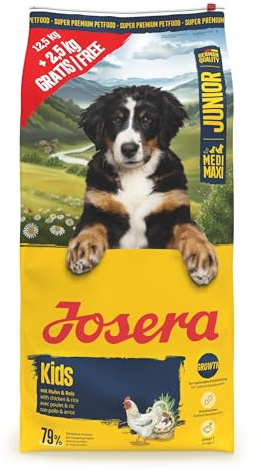 JOSERA Kids (1 x 12,5 + 2,5 kg) | Junior | Premium Trockenfutter mit Huhn & Reis für wachsende größere Hunde | zur Aufzucht & optimalen Versorgung größerer Welpen ab der 6. Woche | glutenfrei | 15 kg