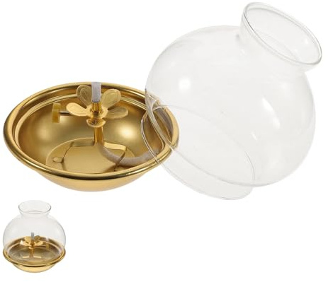 BESPORTBLE Öllampe als Dekorative Tischlampe mit Glasschirm aus Kupferlegierung Vintage Petroleumlampe Rustikale für Buddhismus Widmung und Buchregal