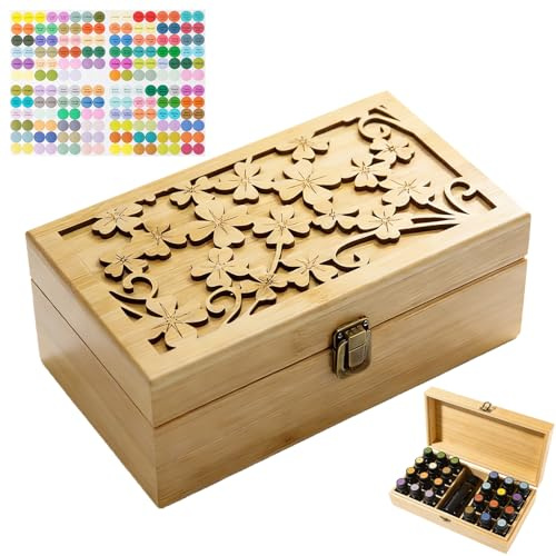 25 Löcher Aufbewahrungs-box, Ätherische Öle aus Holz, Tragbar Organisator Holzbox, Holzkiste Bietet Platz für 5/10/15 ml Ätherisches Öle Flaschen, Aufbewahrungsbox für Nagellack, Duftöle, Kosmeti