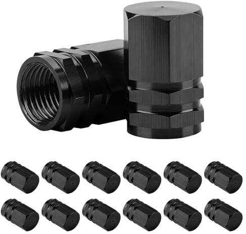 12 Stück Ventilkappen Auto,Aluminium Autoventil Kappe,Metall Autoreifen Ventilkappen,Wasserdichtes Reifen Staubschutz Kappen,Universelle Reifenventilkappen für Autos,LKWs,Motorräder,SUVs (Schwarz)