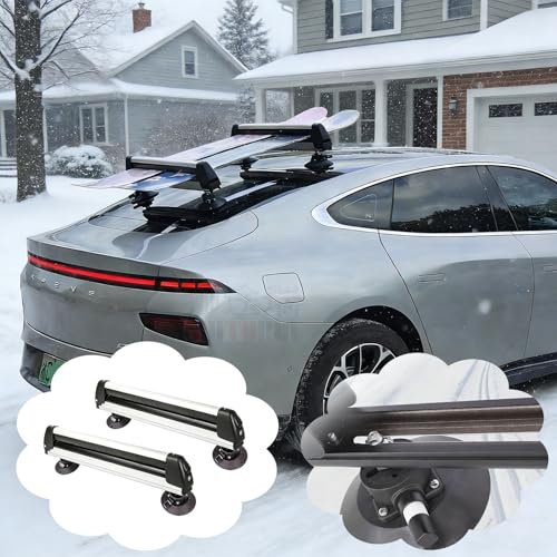 Skiträger Skiträger für die Anhängerkupplung mit Verstellbaren Saugnäpfen, Skiträger Anhängerkupplung, 2 Abschließbare Universal-Snowboardträger, Skistöcke(Silver)