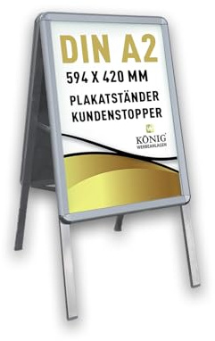 Dreifke Kundenstopper Keitum DIN A2 silber | beidseitig für 2 Plakate | Rückwand aus verzinktem Stahlblech | entspiegelte Schutzscheiben | wetterfester Plakatständer | Gehwegaufsteller Werbetafel