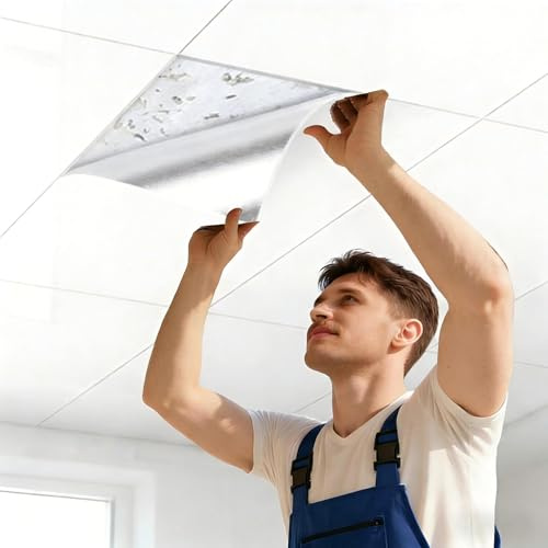 Selbstklebende Deckenplatten 60x30cm, Marmor-Optik Weiß, 10 Stück, Styropor-Deckenpaneele zur Riss- & Fleckenabdeckung, Deckenverkleidung für Wohnzimmer, Büro & Küche (A)