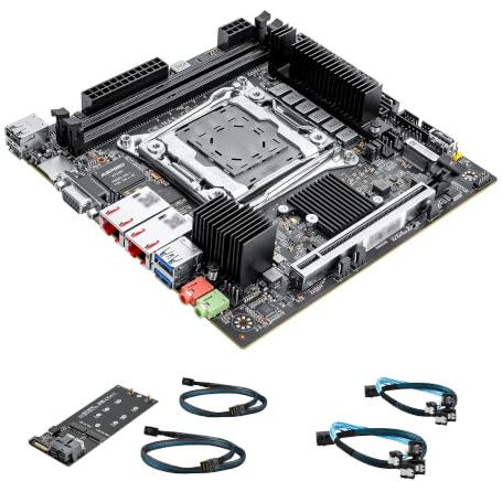 CWWK Mini ITX NAS Scheda Madre C612 Dual 10GbE LGA2011-v3 + Adattatore | Per Xeon E5 V3/V4. 4x SFF-8643. Include 1 adattatore NVMe M.2 e 2 cavi a 4 SATA. Perfetto per server NAS da 10 bay