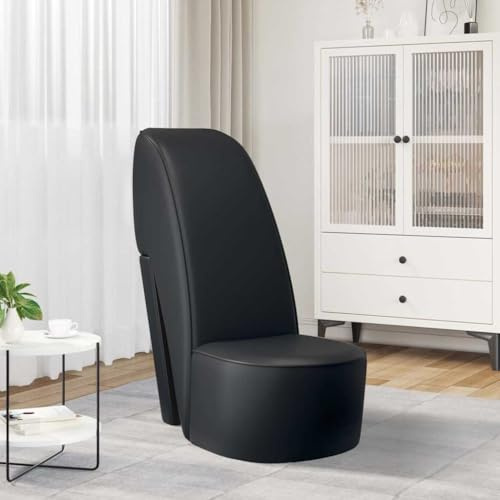 LoogCape Schwarzer Sessel in Stöckelschuh-Form aus Kunstleder, Lounge Stuhl für Gäste und Wohnzimmer, platzsparend, Retro Design, für Club, Cocktail, Ruhe und modernes Interieur