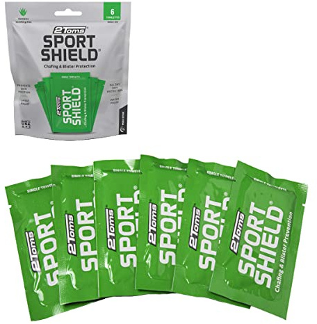 2Toms SportShield, Original Formula, All-Day Anti Chafe and Blister Prevention, Waterproof Protection from Chafing and Skin Irritation, 6 Single-Use Towelettes