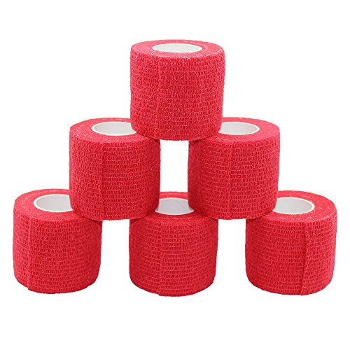 6er Pack, 5,1 cm X 5 Meter Tapeverband, selbsthaftend Tape, Sportbandage stark Sport Tape für Handgelenk, Knöchel Verstauchungen und Schwellungen, Selbsthaftende Bandage Rollen, rot Farbe
