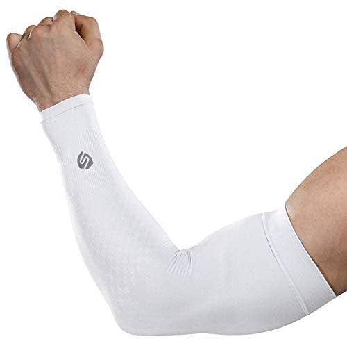 SHINYMOD Cooling - Manica del braccio 2018, versione migliorata, 1 paia/3 paia di protezione UV per braccio, protezione da sole, tatuaggio, maniche da uomo, donna, ciclismo, guida, golf, corsa, 1 paio, bianco, taglia unica