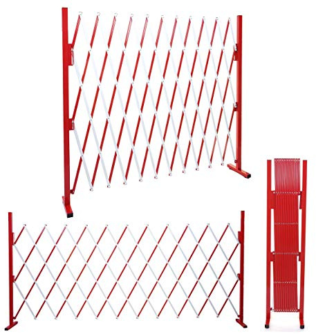 Absperrgitter HWC-B34, Scherengitter Zaun Schutzgitter ausziehbar, Alu rot-weiß - Höhe 153cm, Breite 36-300cm