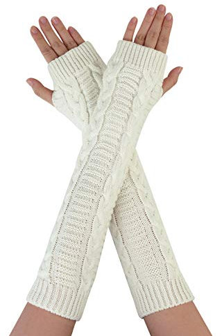Allegra K Damen Winter Weihnachten Fingerlose Daumenloch Ellenbogenlänge Strickhandschuhe Armwärmer - - 38x8 cm