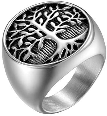 PAMTIER Anello dell'Albero della Vita da Uomo in Acciaio Inossidabile Argento Misura 35
