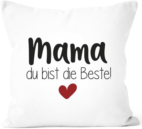 SpecialMe® Kissen-Bezug Mama du bist die Beste Danke Sagen Geschenk für Mama Muttertag Weihnachten Weiss 40cm x 40cm
