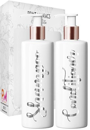 Print Maniacs White Mrs Hinch Inspired Personalised 500ml Bottles Bathroom Shampoo Conditioner Rose Gold Pump (Set 2) (Silver)