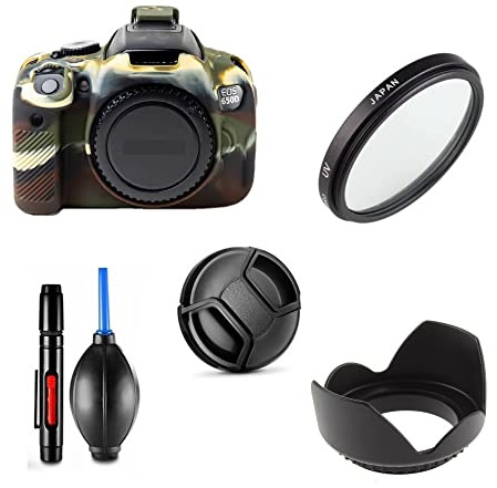 Kamera-Zubehör-Set für Canon EOS 700D / Rebel T5i / Kiss X7i mit Canon EF-S 18-55 mm Objektiv inkl. grüner Silikon-Kameratasche, UV-Filter, Gegenlichtblende, Objektivdeckel, Reinigungsstift, Pumpe