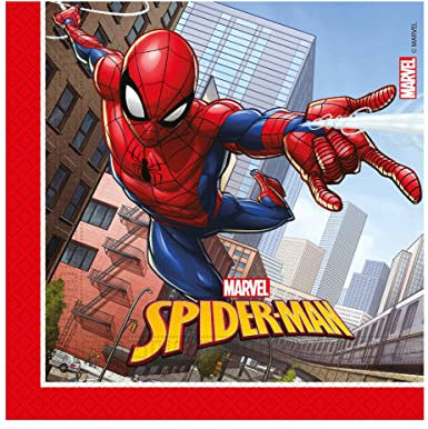 Procos 93865 - Servietten Spiderman Crime Fighter, 33 x 33 cm, 2-lagig, 20 Stück, FSC, Geburtstag, Mottoparty