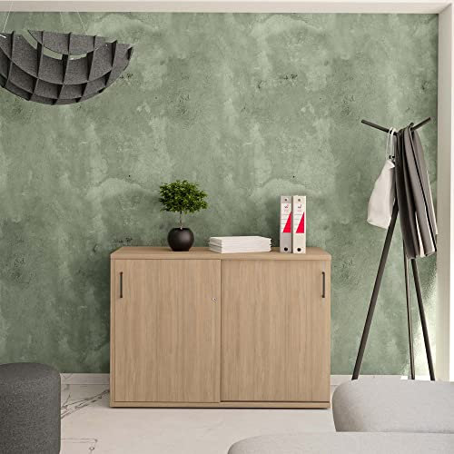 Profi Schiebetürenschrank Sideboard 1,2 Meter breit abschließbar 2OH Bernsteineiche Schrank Büroschrank Aktenschrank