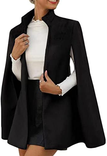 Onsoyours Damen Cape Blazer Split Ärmel vorne offen Jacke Workwear mit Taschen Schwarz M