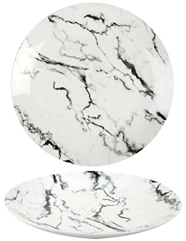 Toilinux Set di 12 Piatti da Portata Effetto Marmo, Nero e Bianco, Ceramica, Contemporary