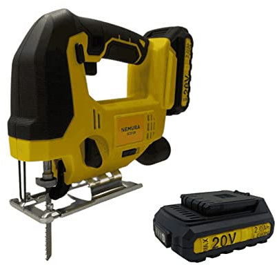 Nemura Scie Sauteuse Electrique Sans Fil - Changement Rapide de Lames - 4 Réglages Orbitaux - Livrée avec 1 Lame à Bois, 1 Clé Hexagonale, 2 Batteries 2Ah et 1 Chargeur 21,5V-0,5A - Marque Française