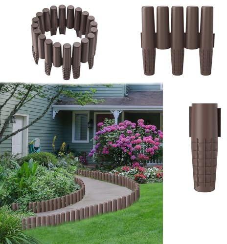 YUENFONG 2.8m Rasenkante Kunststoff Beeteinfassung Holzoptik Beetumrandung Rasenkante, 1 Element : 28 x 24cm (L x H), für Garten, Rasenfläche, Hof (10 Stück, Braun)