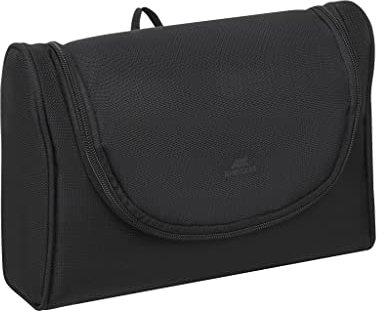 RIVACASE 8407 Eco Kulturbeutel wasserabweisend – Reise-Organizer für Make-up und Toilettenartikel für Damen und Herren – Hängetasche für Kosmetik und Toilettenzubehör, schwarz (zum Aufhängen 3 Fächer)