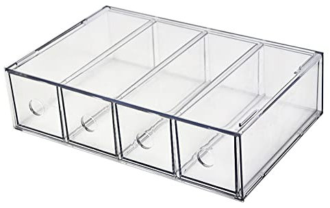 Koomuao 4 Transparente Schubladen Make Up Organizer,Schubladenbox Kunststoff,stapelbare Aufbewahrungsbox r für Schminktisch, Kommode, Kosmetik, Badezimmer, Büro