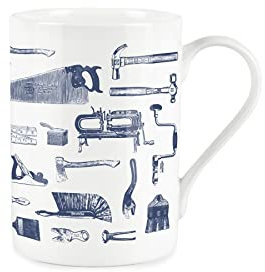 Purely Home Vintage Hobbies Range - Carpentry Tools Themed Mug - Bone China Style White Mug Coffee/Tea Gift