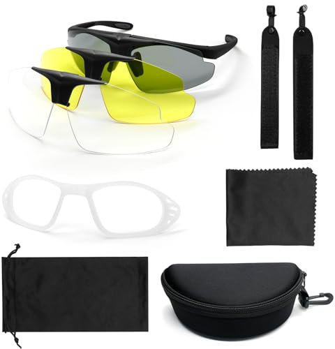Yzpacc Lunettes de tir de protection Airsoft avec 3 verres interchangeables anti-buée pour homme et femme Protection des yeux pour champ de tir, chasse, sécurité unisexe avec support de lunettes
