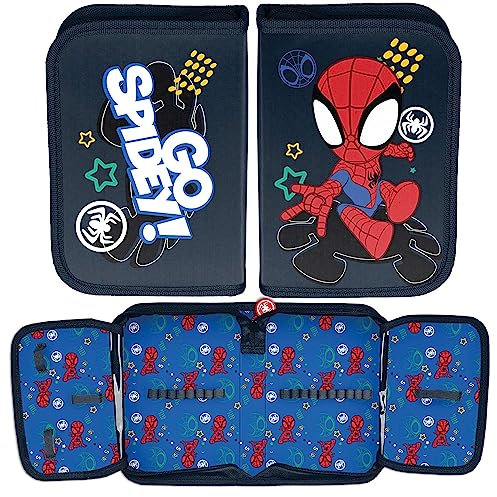 Paso Spiderman Spidey Fold Out Pencil Case without Accessories, Navy Blue and Shows, Expandable pencil case