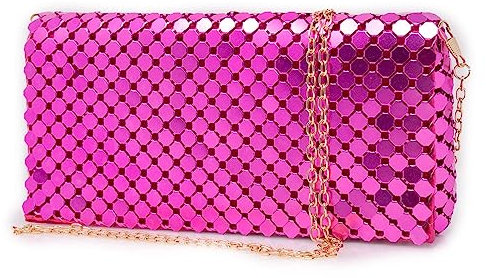 Pochette fucsia elegante da cerimonia donna ragazze borse piccole clutch matrimonio borsetta a mano da sera con tracolla catena Maglia metallica Fuxia