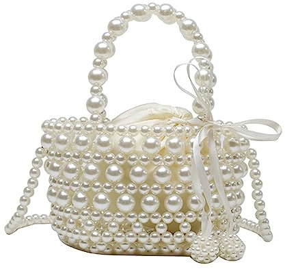 Dickly Perlen-Tasche, Handtasche, Mädchen, Trendige Tasche mit Kordelzug, Abnehmbarer Schultergurt, Umhängetasche, Tragetasche für Reisen, Party, Urlaub,
