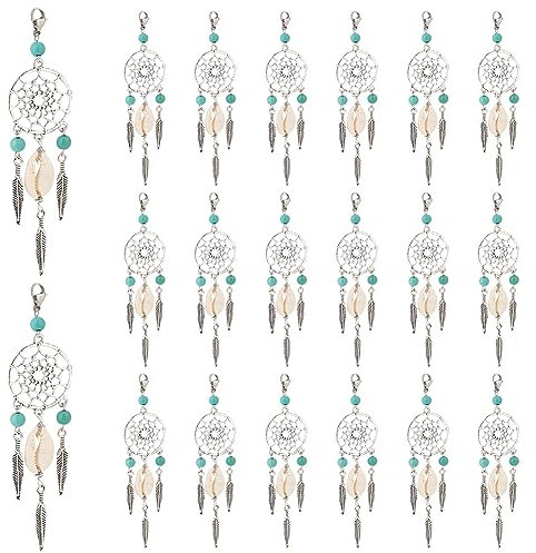 PH PandaHall 20 Stück Traumfänger Schlüsselanhänger Baumelnde Traumfänger Charm Anhänger Mit Türkisfarbener Muschel Und Verschlüssen Filigrane Ethnische Verzierung Für Die Herstellung