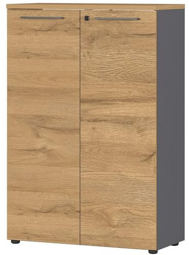 Lomadox Büroschrank Aktenschrank Ordnerschrank 80cm Graphit Eiche 80x120x40cm