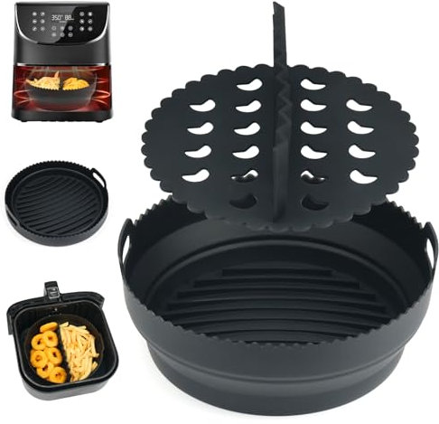 BYKITCHEN Air Fryer Liner Silicone with Divider, Silicone Air Fryer Accessories for Ninja Max/Cosori/Russell Hobbs/Tefal from 4.7L-5.2L Air Fryer, 8 Inch Reusable Air Fryer Basket Liner