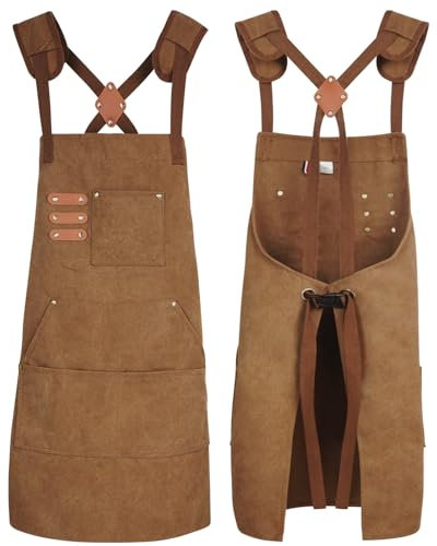 conda Chef Apron, Cross Back Apron with Pockets for Men Women, Cotton Canvas Adjustable Work Apron for cooking Pottery Baking