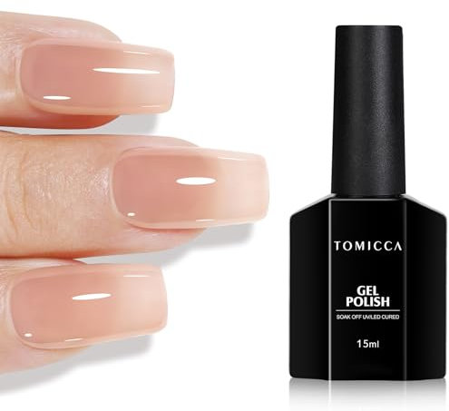 TOMICCA Sheer Nude Gel Polish, 15ml Jelly Natural Tone Translucent Color UV Led Cured Nude Gel Polish for Nail Art DIY Manicure